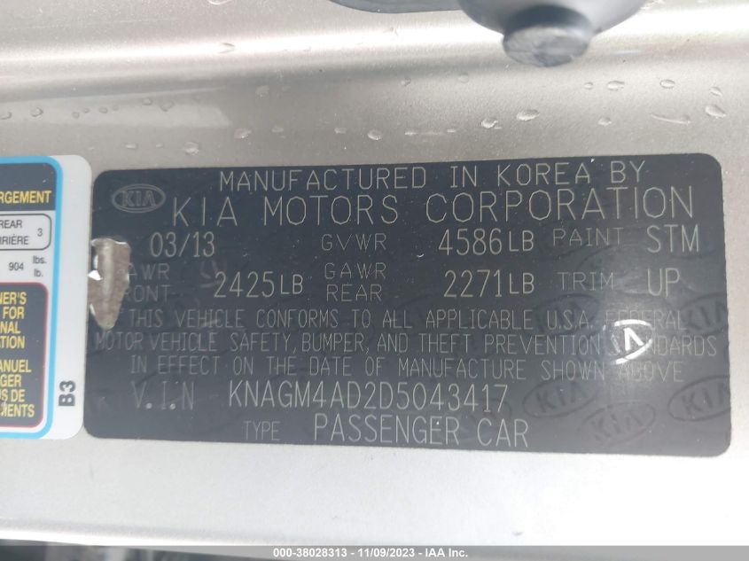 2013 KIA OPTIMA HYBRID LX - KNAGM4AD2D5043417