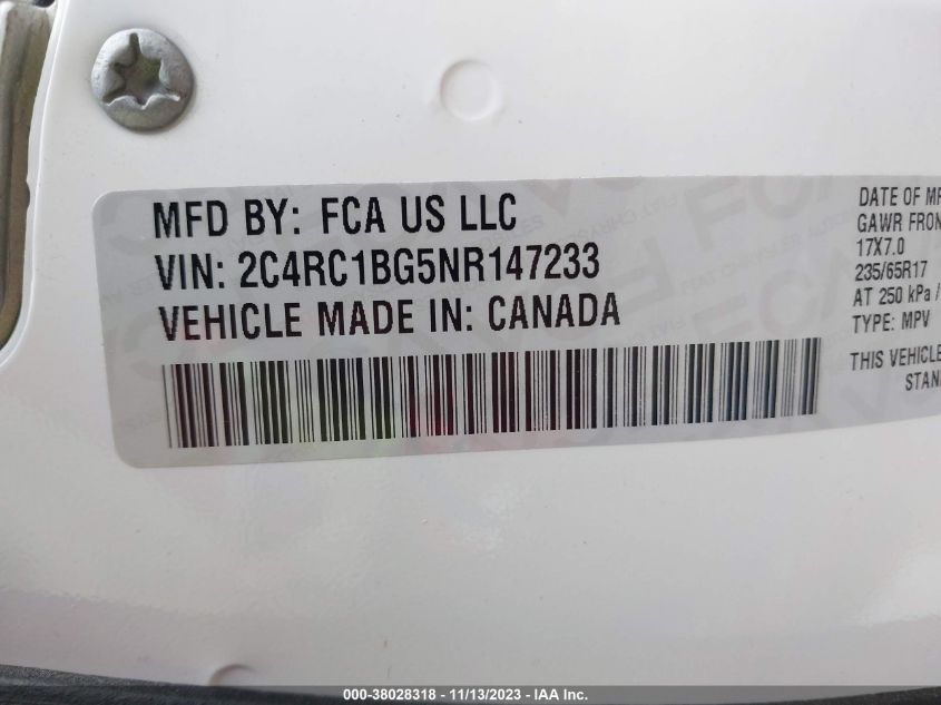 2C4RC1BG5NR147233 2022 CHRYSLER PACIFICA, photo no. 9