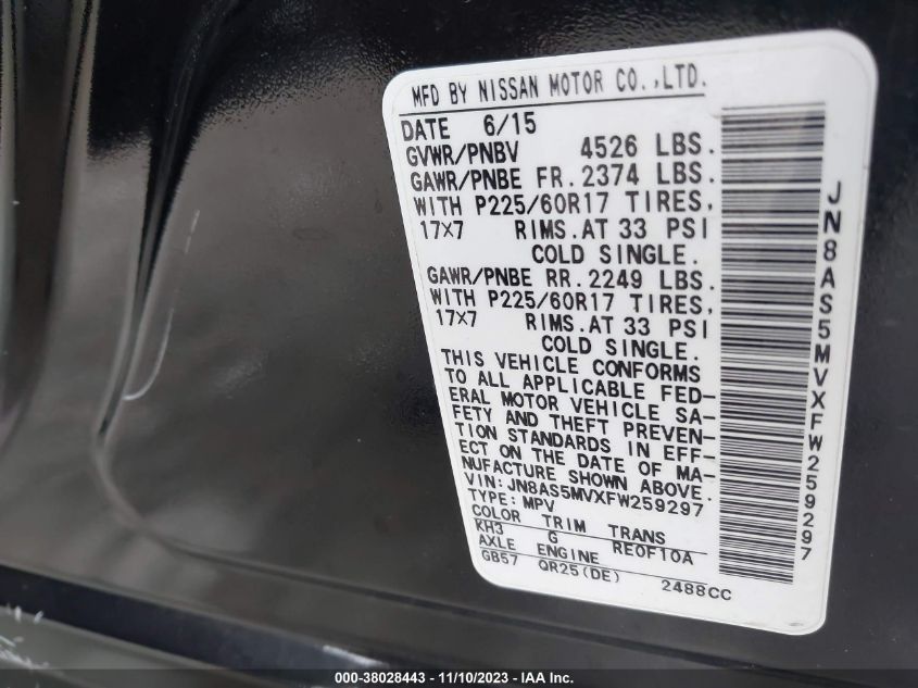 2015 NISSAN ROGUE SELECT S - JN8AS5MVXFW259297
