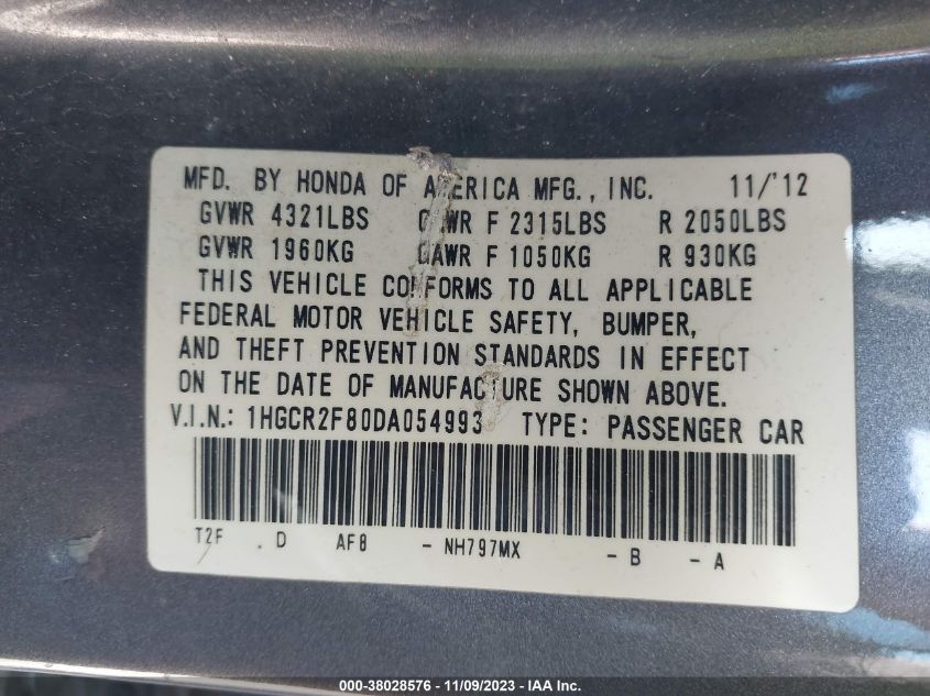 2013 HONDA ACCORD EXL - 1HGCR2F80DA054993