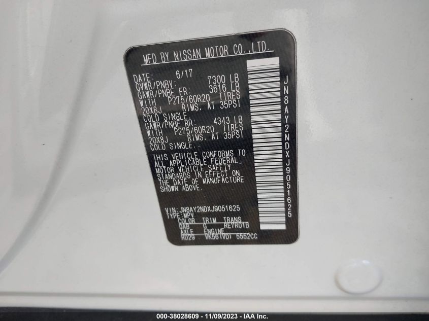 2018 NISSAN ARMADA SL - JN8AY2NDXJ9051625