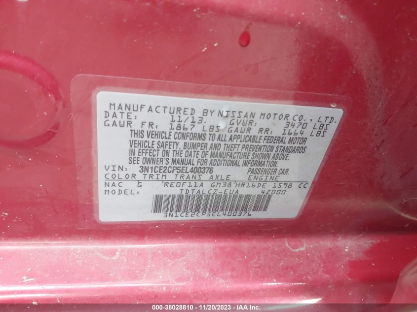 2014 NISSAN VERSA NOTE S PLUS - 3N1CE2CP5EL400376