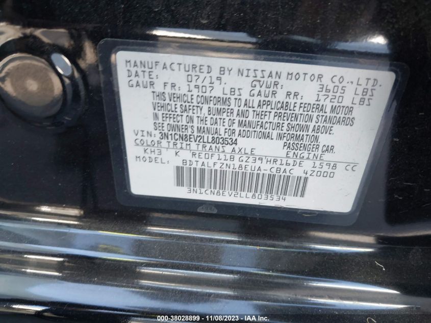 2020 NISSAN VERSA SV - 3N1CN8EV2LL803534