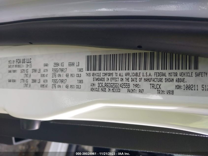 2016 RAM 1500 TRADESMAN - 3C6JR6DG2GG142559