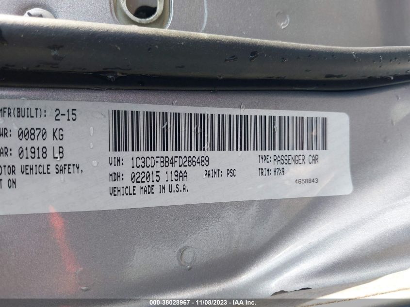 2015 DODGE DART SXT - 1C3CDFBB4FD286489