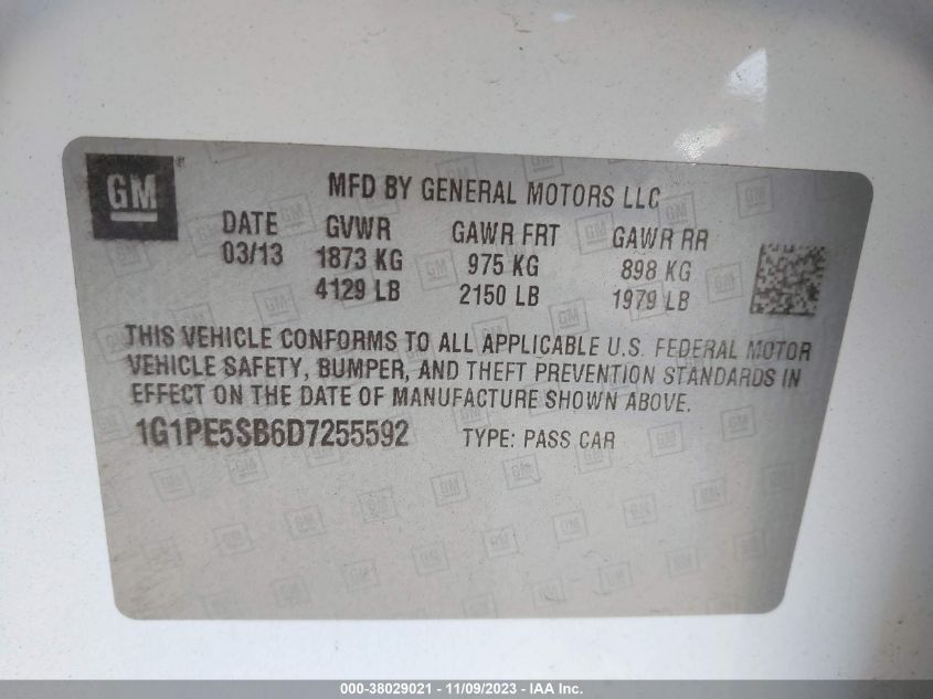 2013 CHEVROLET CRUZE LT - 1G1PE5SB6D7255592