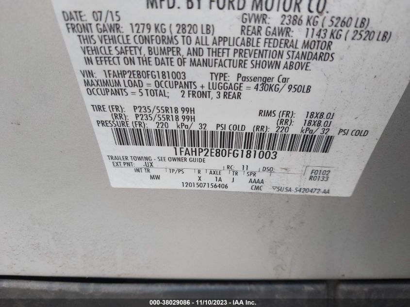 2015 FORD TAURUS SEL - 1FAHP2E80FG181003