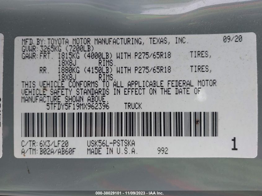 2021 TOYOTA TUNDRA CREWMAX SR5 - 5TFDY5F19MX962396