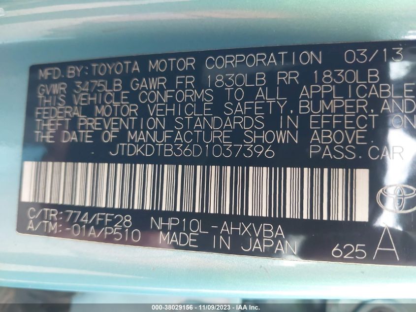 2013 TOYOTA PRIUS C - JTDKDTB36D1037396
