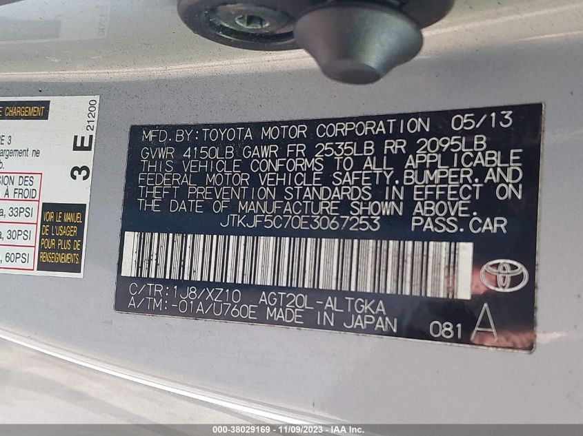 2014 TOYOTA SCION TC JTKJF5C70E3067253