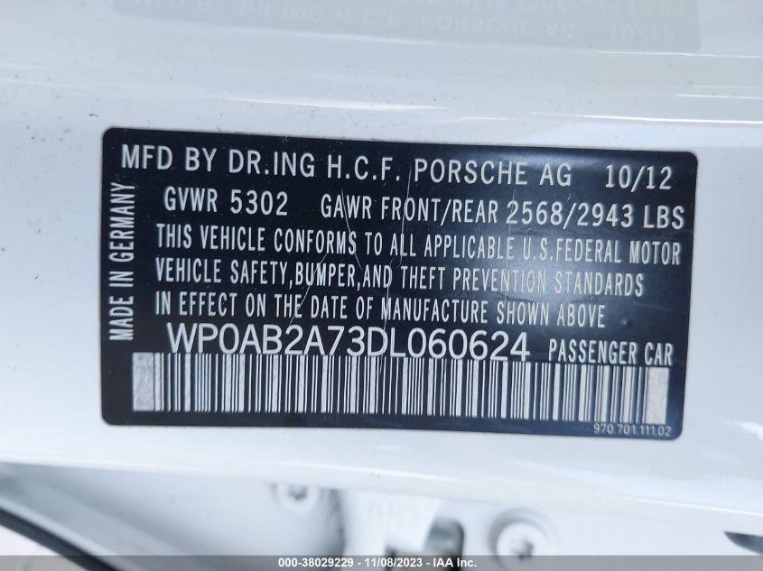 2013 PORSCHE PANAMERA S/4 - WP0AB2A73DL060624
