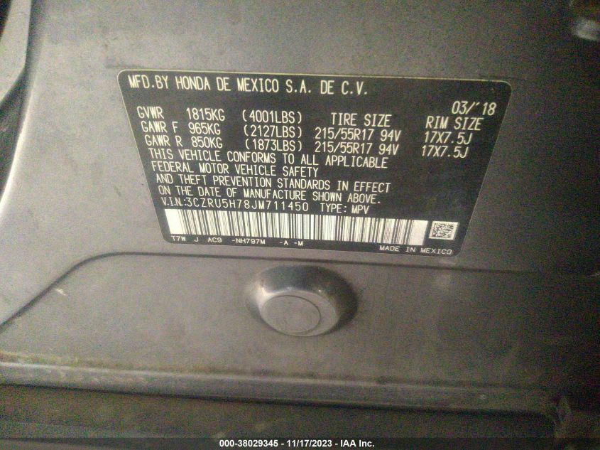 2018 HONDA HR-V EX-L - 3CZRU5H78JM711450