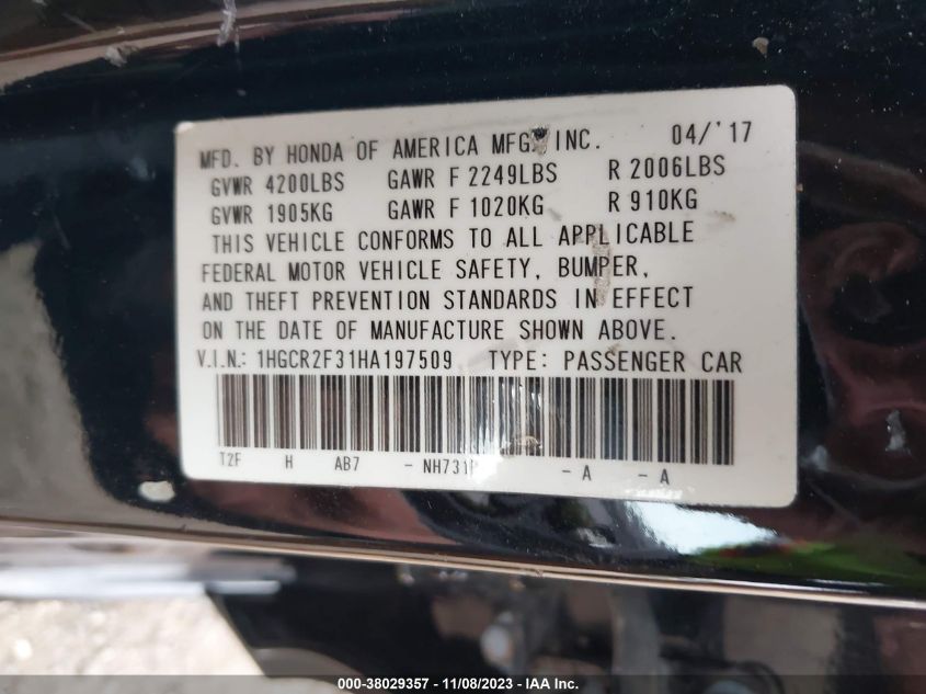 2017 HONDA ACCORD LX - 1HGCR2F31HA197509