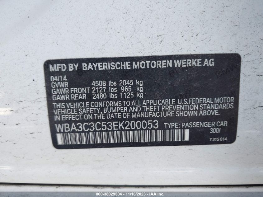 2014 BMW 320I XDRIVE - WBA3C3C53EK200053