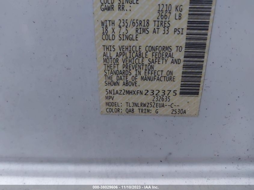 2015 NISSAN MURANO SL - 5N1AZ2MHXFN232375