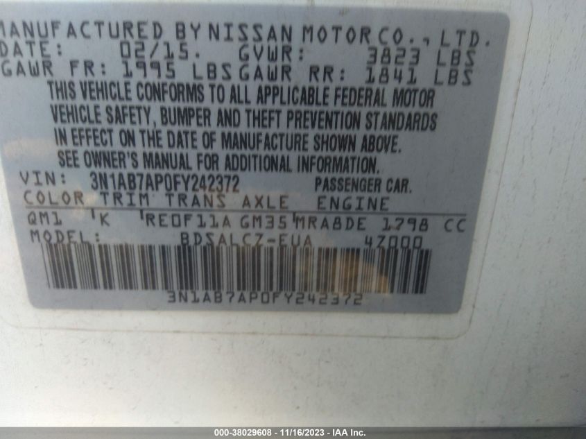 2015 NISSAN SENTRA SR/SL/S/SV/FE+ S - 3N1AB7AP0FY242372