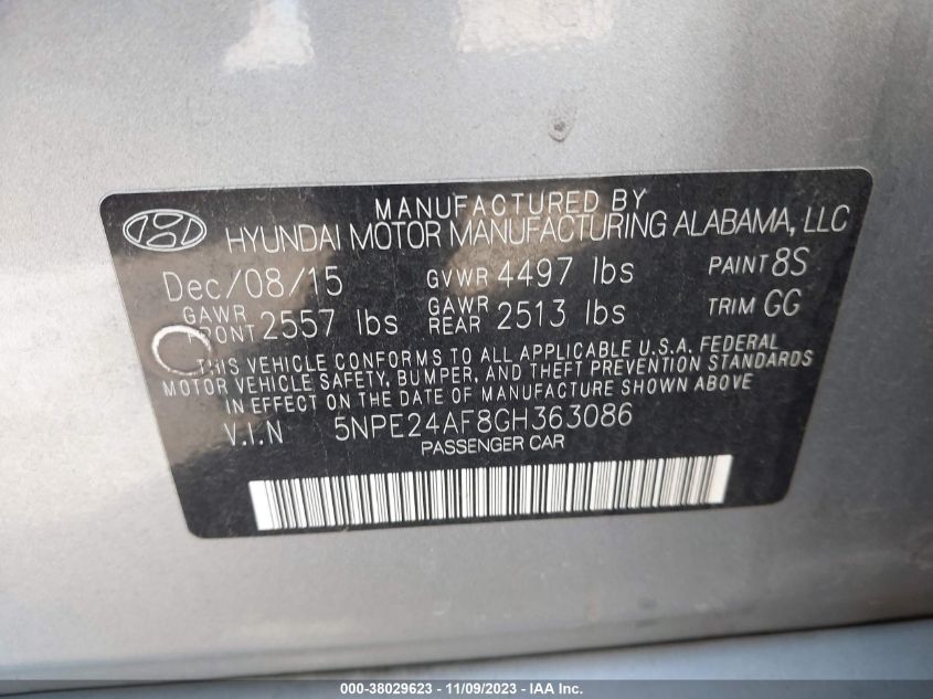 2016 HYUNDAI SONATA SE - 5NPE24AF8GH363086