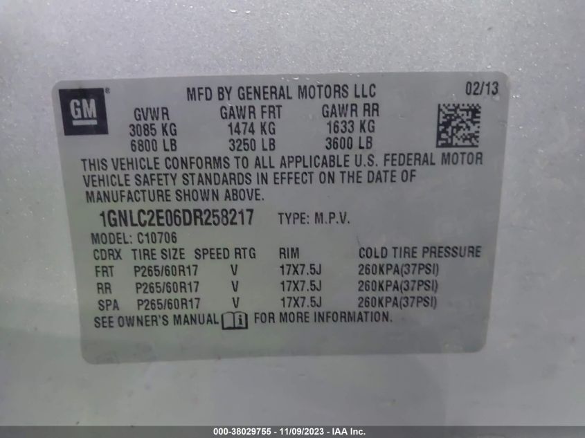 2013 CHEVROLET TAHOE COMMERCIAL FLEET - 1GNLC2E06DR258217