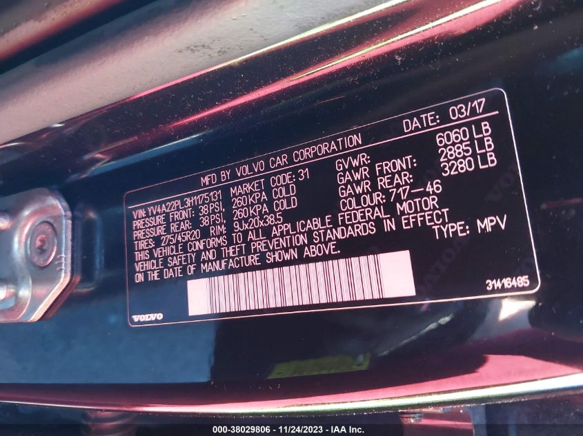 2017 VOLVO XC90 T6 - YV4A22PL3H1175131