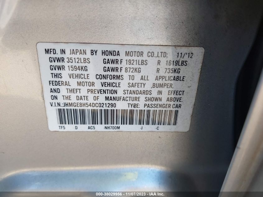 2013 HONDA FIT SPORT - JHMGE8H54DC021290