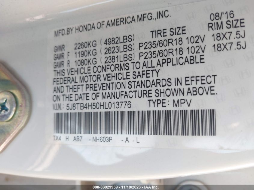 2017 ACURA RDX TECHNOLOGY   ACURAWATCH - 5J8TB4H50HL013776