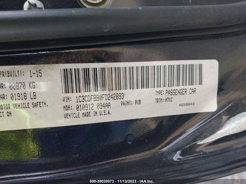 2015 DODGE DART SXT - 1C3CDFBB0FD242893