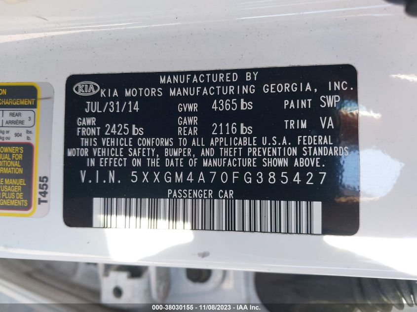 2015 KIA OPTIMA LX - 5XXGM4A70FG385427