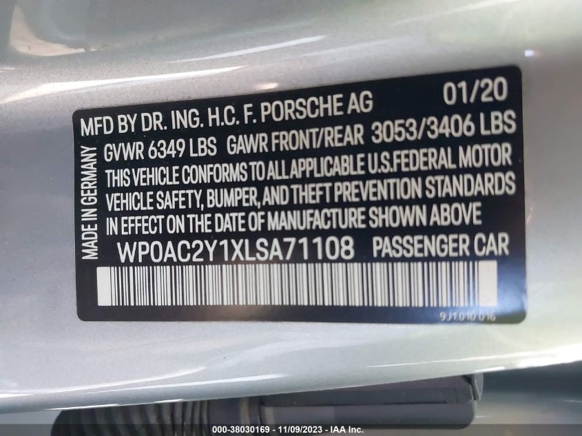 2020 PORSCHE TAYCAN TURBO WP0AC2Y1XLSA71108
