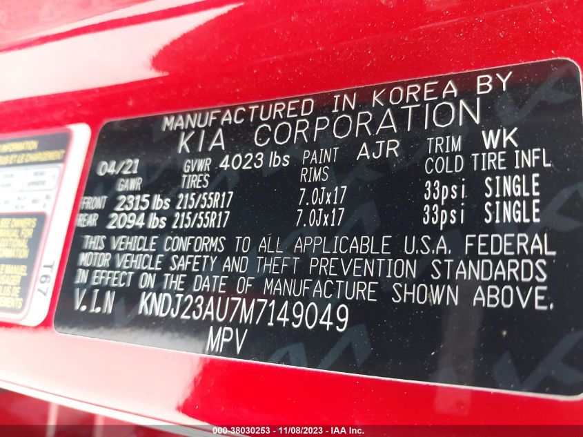 2021 KIA SOUL S - KNDJ23AU7M7149049