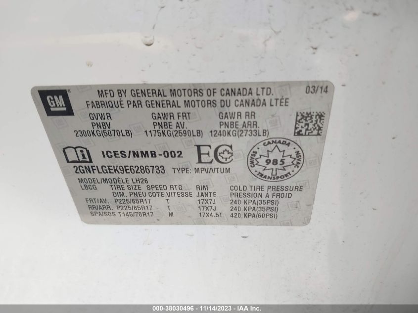 2014 CHEVROLET EQUINOX 2LT - 2GNFLGEK9E6286733