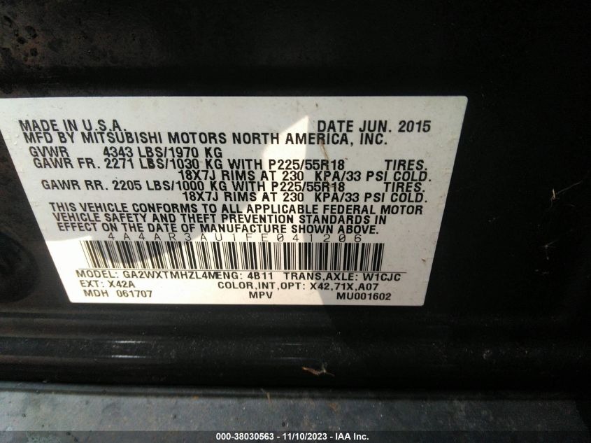 2015 MITSUBISHI OUTLANDER SPORT ES - 4A4AR3AU1FE041206
