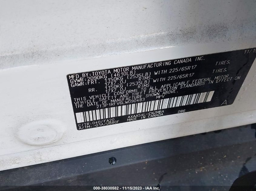 2020 TOYOTA RAV4 XLE - 2T3P1RFV6LW090483