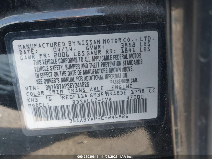 2014 NISSAN SENTRA SL - 3N1AB7AP3EY244826