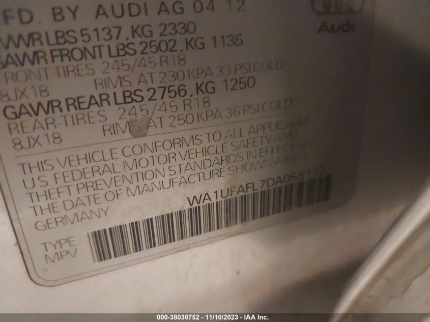 2013 AUDI ALLROAD 2.0T PREMIUM PLUS - WA1UFAFL7DA055112