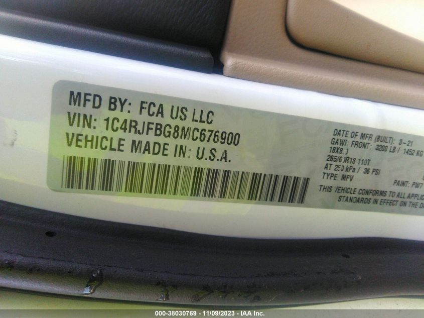 2021 JEEP GRAND CHEROKEE LIMITED - 1C4RJFBG8MC676900