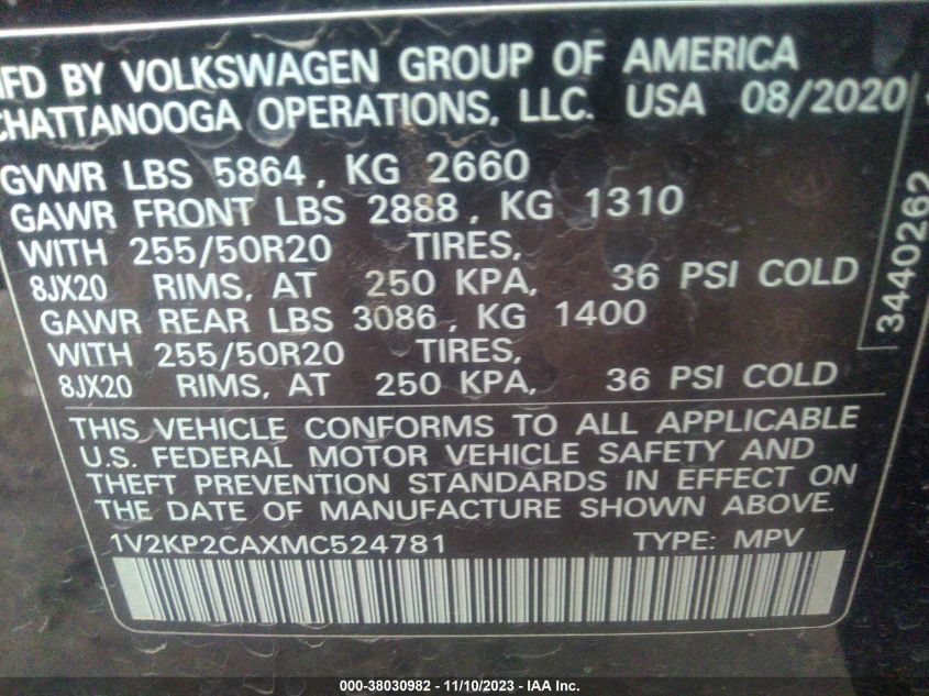 2021 VOLKSWAGEN ATLAS SE - 1V2KP2CAXMC524781