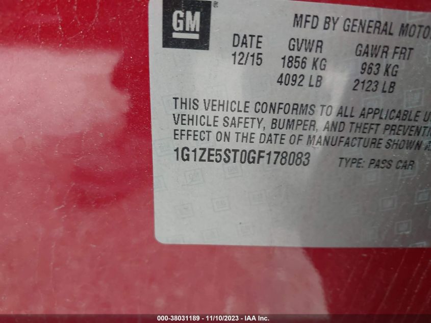 2016 CHEVROLET MALIBU LT - 1G1ZE5ST0GF178083