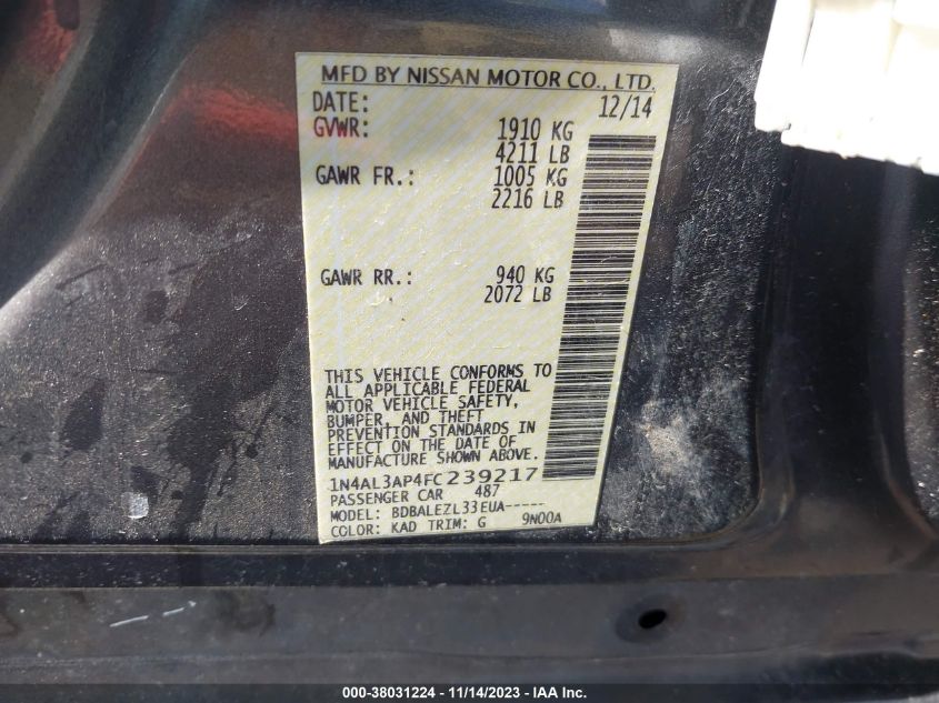 2015 NISSAN ALTIMA 2.5 - 1N4AL3AP4FC239217