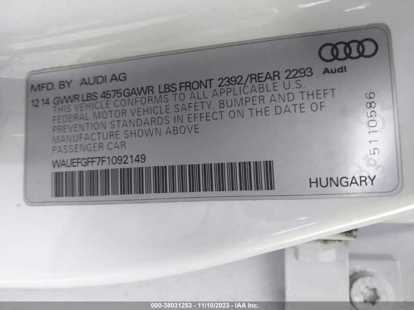 2015 AUDI A3 2.0T PREMIUM - WAUEFGFF7F1092149