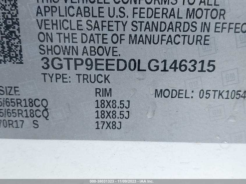 2020 GMC SIERRA 1500 AT4 - 3GTP9EED0LG146315