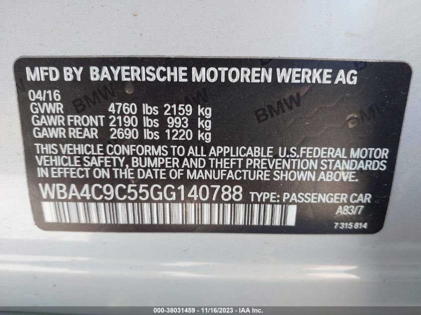 2016 BMW 428I GRAN COUPE XDRIVE WBA4C9C55GG140788