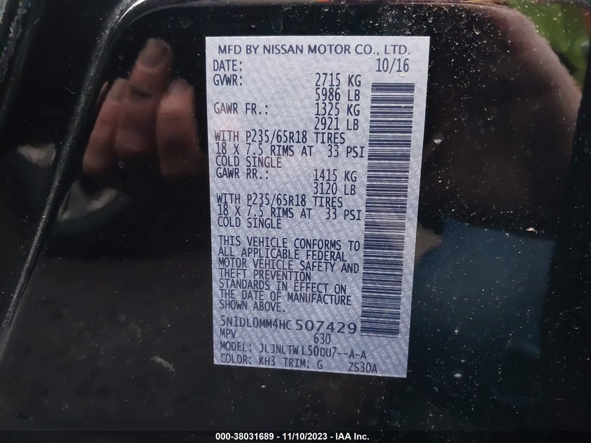 VIN 5N1DL0MM4HC507429 2017 INFINITI QX60