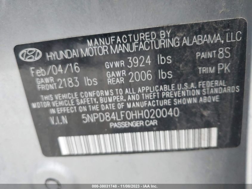 2017 HYUNDAI ELANTRA SE/VALUE/LIMITED - 5NPD84LF0HH020040