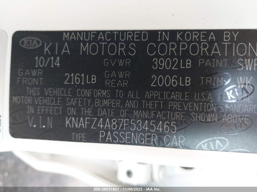 2015 KIA FORTE EX - KNAFZ4A87F5345465