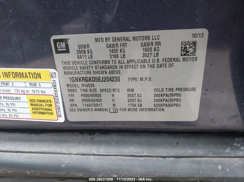 2014 CHEVROLET TRAVERSE LT - 1GNKRGKD5EJ204230