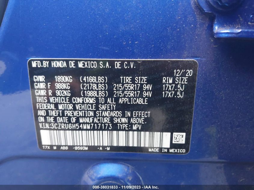 2021 HONDA HR-V EX - 3CZRU6H54MM717173