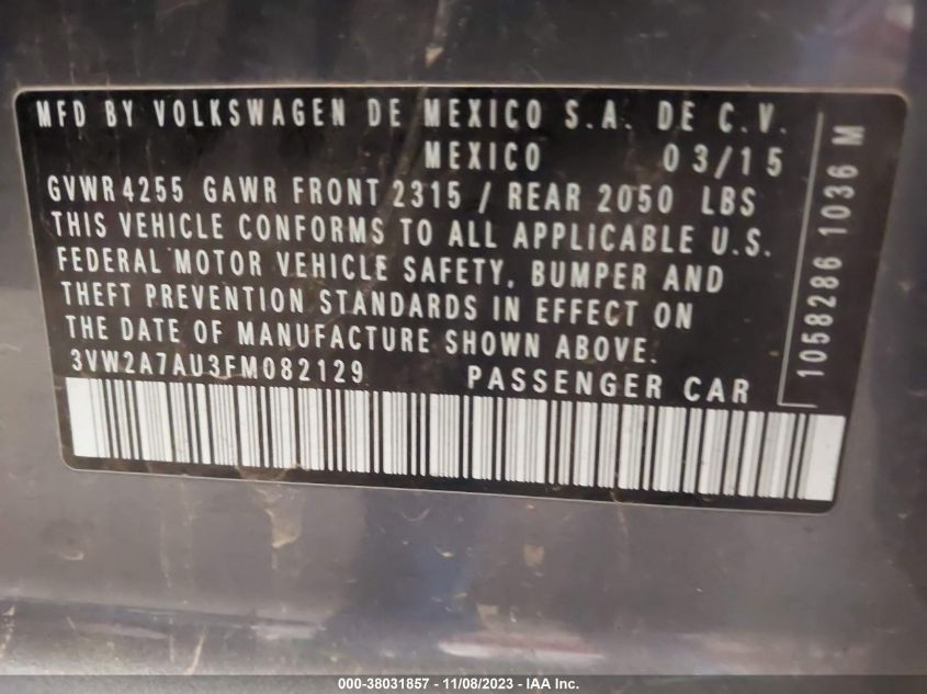 2015 VOLKSWAGEN GOLF TDI - 3VW2A7AU3FM082129