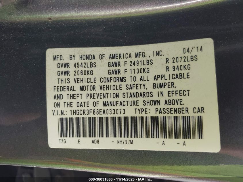 2014 HONDA ACCORD EX-L V-6 - 1HGCR3F88EA033073