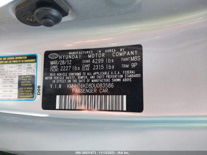 2013 HYUNDAI GENESIS 2.0T - KMHHT6KD8DU083586
