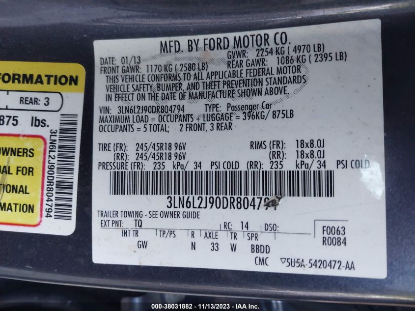2013 LINCOLN MKZ - 3LN6L2J90DR804794